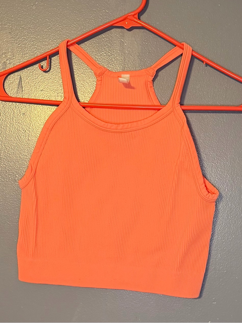 ZENANA Neon Coral Ribbed Racerback Crop Tank – Size L/XL